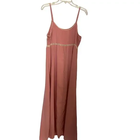 Esley  Embroidered Rayon Pink Strappy Large Women's Spring Maxi Dress NWOT - Picture 3 of 8
